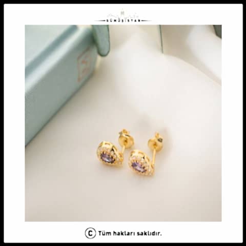 925 Ayar Gümüş Şubat Ayı Doğum Taşı ( Ametist ) Damla Küpe