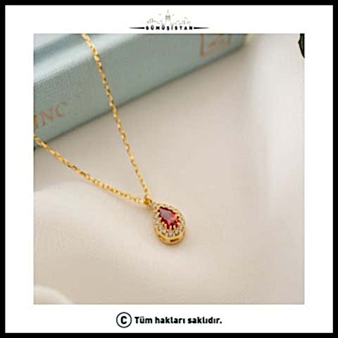 925 Ayar Gümüş Ocak Ayı Doğum Taşı ( Garnet ) Damla Kolye