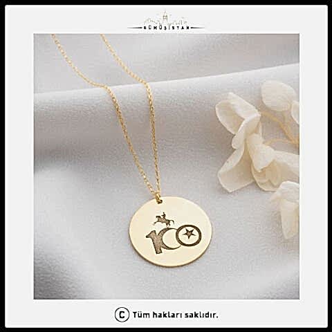 14 Ayar Altın Kaplama Cumhuriyetin 100. Yılına Özel Tasarlanmış Kolye