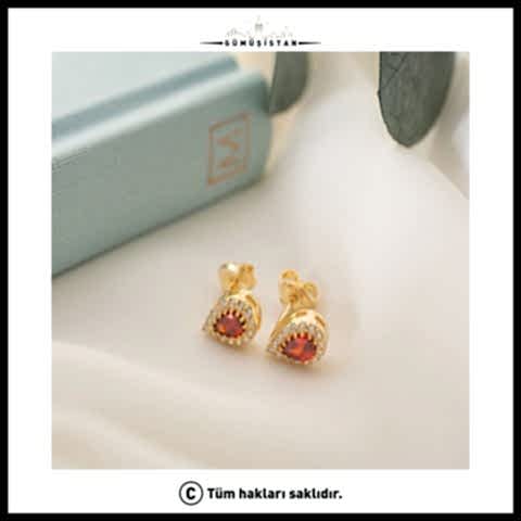 925 Ayar Gümüş Ocak Ayı Doğum Taşı (Garnet) Damla Küpe