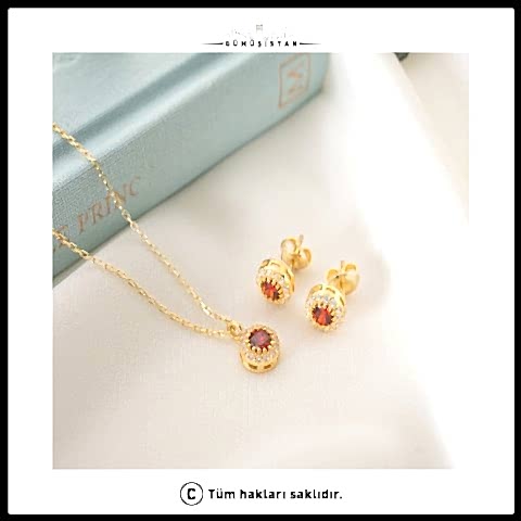 925 Ayar Gümüş Aylara Göre Damla Doğum Taşı Kolye - Küpe Seti