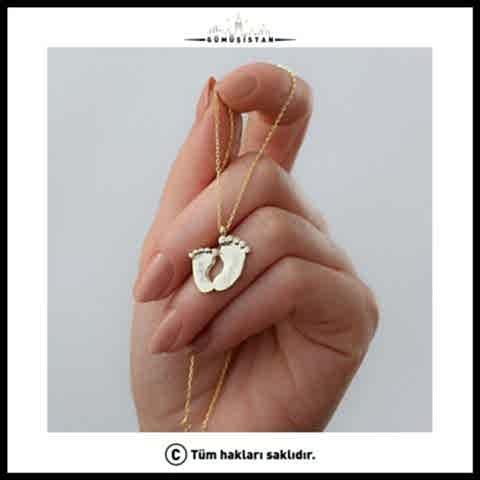925 Ayar Gümüş İsimli Ayak İzi Kolye
