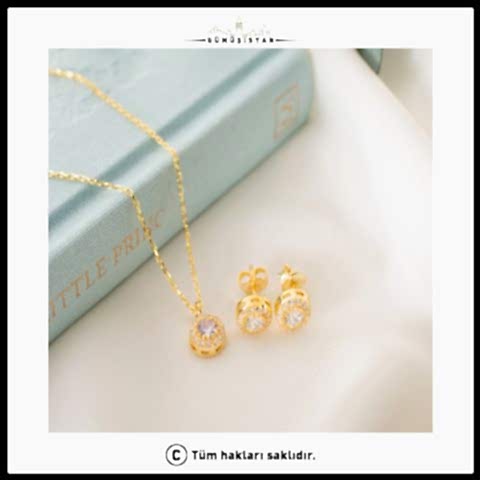 925 Ayar Gümüş Nisan Ayı Doğum Taşı ( Diamond ) Kolye - Küpe Seti