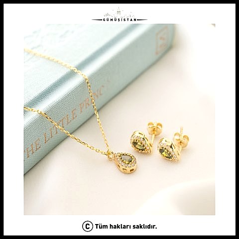 925 Ayar Gümüş Aylara Göre Doğum Taşı Kolye - Küpe Seti