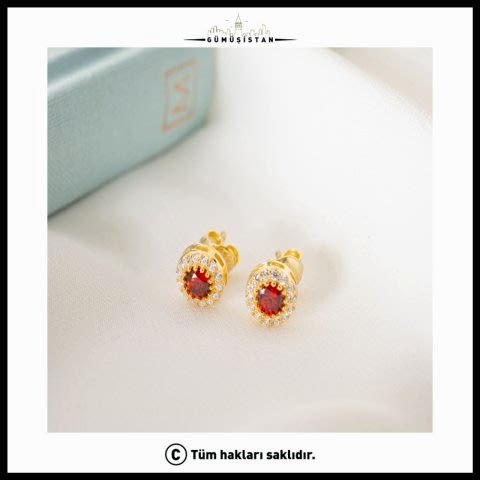 925 Ayar Gümüş Ocak Ayı Doğum Taşı ( Garnet ) Küpe