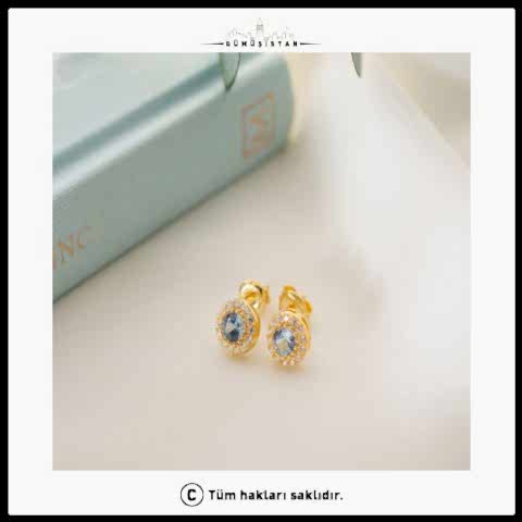 925 Ayar Gümüş Mart Ayı Doğum Taşı ( Aquamarine ) Küpe