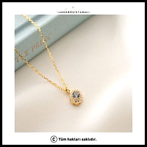 925 Ayar Gümüş Mart Ayı Doğum Taşı ( Aquamarine ) Kolye