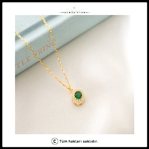 925 Ayar Gümüş Mayıs Ayı Doğum Taşı ( Emerald ) Kolye
