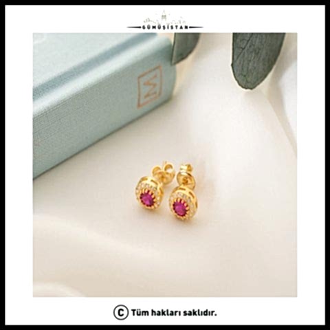 925 Ayar Gümüş Temmuz Ayı Doğum Taşı ( Ruby ) Küpe