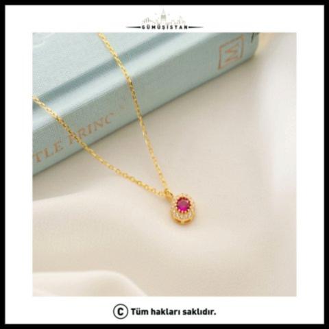 925 Ayar Gümüş Temmuz Ayı Doğum Taşı ( Ruby ) Kolye