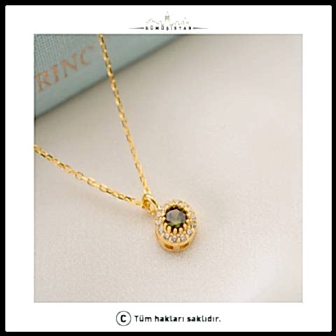 925 Ayar Gümüş Ağustos Ayı Doğum Taşı ( Peridot ) Kolye