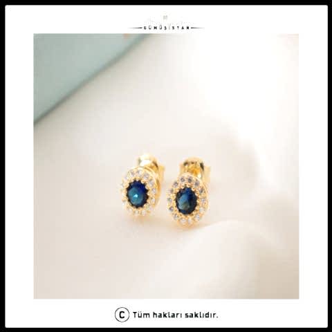 925 Ayar Gümüş Eylül Ayı Doğum Taşı ( Sapphire ) Küpe