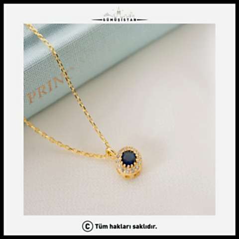 925 Ayar Gümüş Eylül Ayı Doğum Taşı ( Sapphire ) Kolye