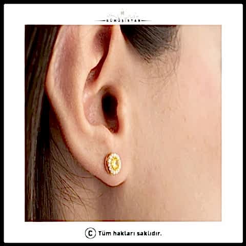 925 Ayar Gümüş Kasım Ayı Doğum Taşı ( Citrine ) Küpe