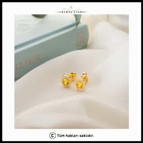 925 Ayar Gümüş Kasım Ayı Doğum Taşı ( Citrine ) Küpe