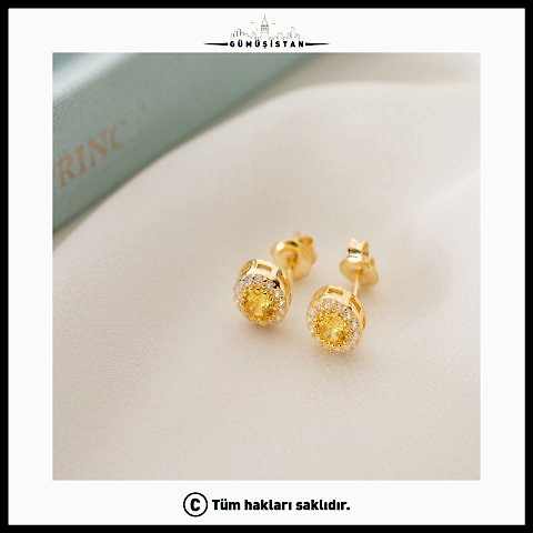 925 Ayar Gümüş Kasım Ayı Doğum Taşı ( Citrine ) Küpe