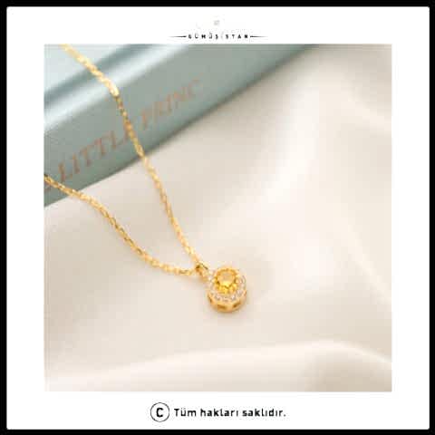 925 Ayar Gümüş Kasım Ayı Doğum Taşı ( Citrine ) Kolye