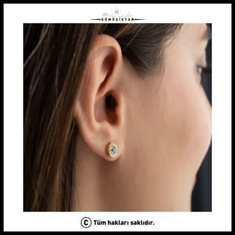 925 Ayar Gümüş Aralık Ayı Doğum Taşı ( Blue Topaz ) Küpe