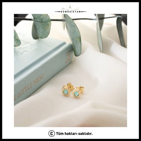 925 Ayar Gümüş Aralık Ayı Doğum Taşı ( Blue Topaz ) Küpe