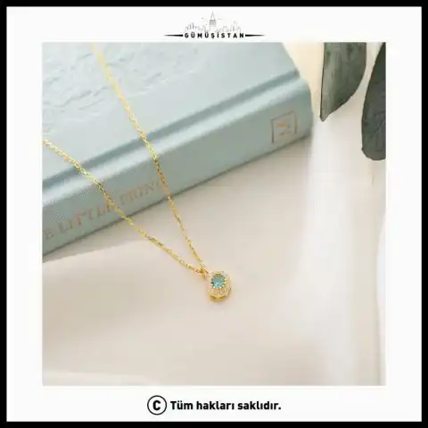 925 Ayar Gümüş Aralık Ayı Doğum Taşı ( Blue Topaz ) Kolye