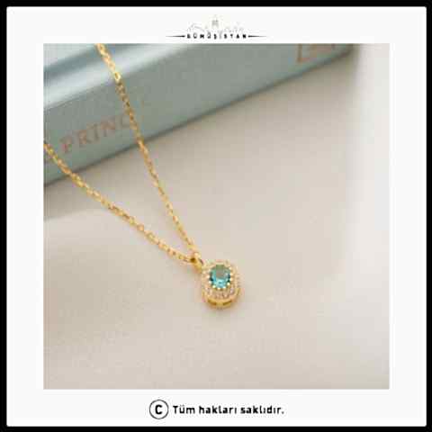 925 Ayar Gümüş Aralık Ayı Doğum Taşı ( Blue Topaz ) Kolye