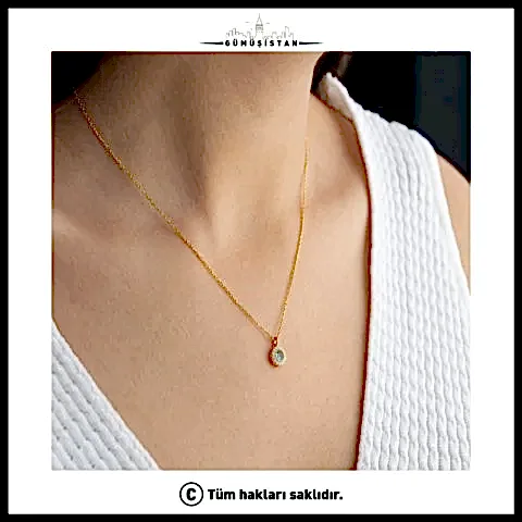 925 Ayar Gümüş Aralık Ayı Doğum Taşı ( Blue Topaz ) Kolye