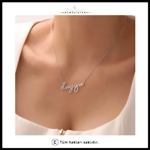925 Ayar Gümüş Zirkon Taşlı İmza İsimli&nbsp;Kolye