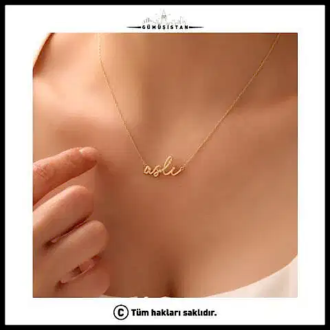 925 Ayar Gümüş Zirkon Taşlı İmza İsimli&nbsp;Kolye