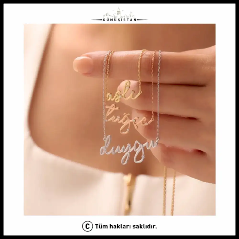 925 Ayar Gümüş Zirkon Taşlı İmza İsimli&nbsp;Kolye