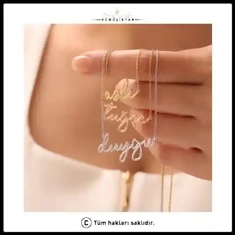 925 Ayar Gümüş Zirkon Taşlı İmza İsimli&nbsp;Kolye