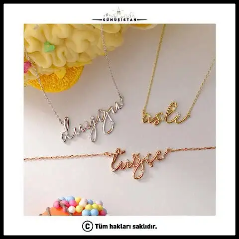 925 Ayar Gümüş Zirkon Taşlı İmza İsimli&nbsp;Kolye