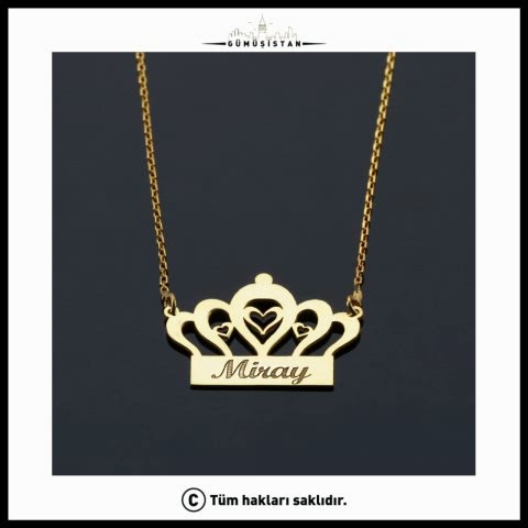 925 Ayar Gümüş İsimli Taç Kolye