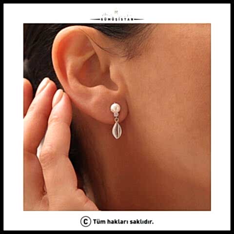 925 Gümüş Ayar İncili Deniz Kabuğu Küpe