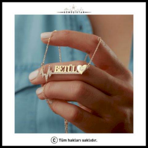 925 Ayar Gümüş İsimli Kalp Ritim Kolyesi