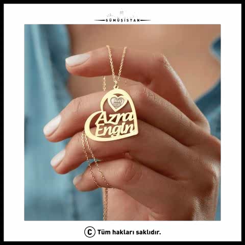 925 Ayar Gümüş İsimli Tarihli Kalp Kolye