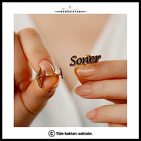 925 Ayar Gümüş Altın Kaplama İsimli Kol Dügmesi