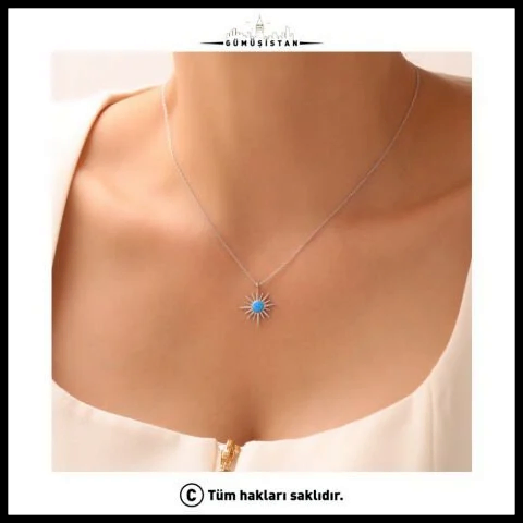 925 Ayar Gümüş Opal Kutup Yıldızı Kolye
