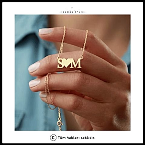 925 Ayar Gümüş Harfli Kalp Kolye