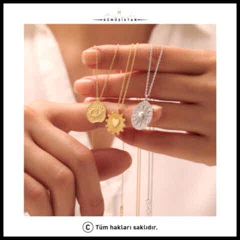 925 Ayar Gümüş Sembol Kalp Nazar Güneş Kolye