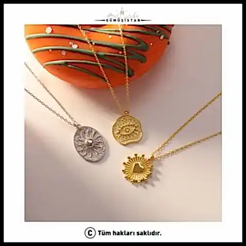 925 Ayar Gümüş Sembol Kalp Nazar Güneş Kolye