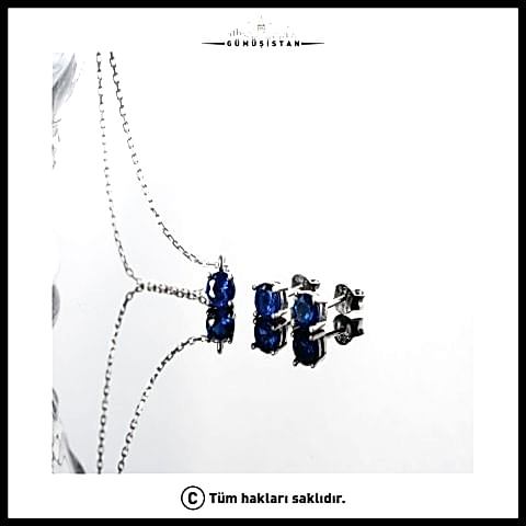 925 Ayar Gümüş Aylara Göre Doğum Taşı Tektaş Kolye - Küpe Seti