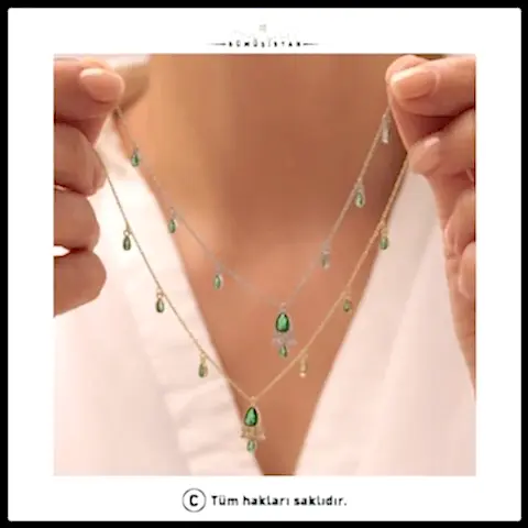 925 Ayar Gümüş Zümrüt Taşlı Salaş Kolye