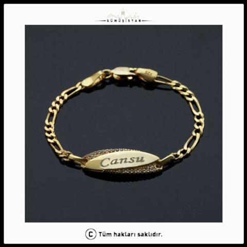 925 Ayar Gümüş Oval Taşlı İsimli Bebek & Çocuk Bileklik