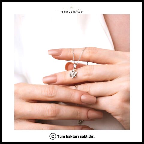 925 Ayar Gümüş Gül Çiçeği Haziran Ayı Minimal Doğum Taşı Kolyesi