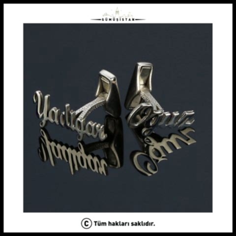 925 Ayar Gümüş İsimli Lazer Kesimli Kol Düğmesi