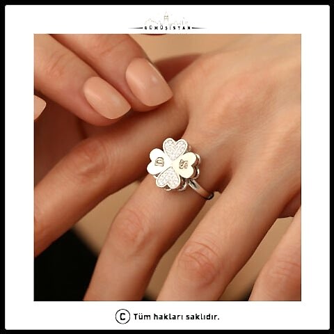 925 Ayar Gümüş Sevgililer Gününe Özel Dönen Yonca Yüzük