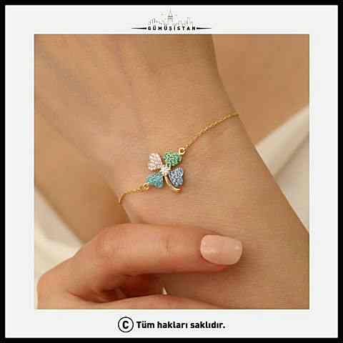 925 Ayar Gümüş Renkli Yonca Bileklik