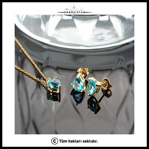 925 Ayar Gümüş Aylara Göre Kalpli Doğum Taşı Kolye - Küpe Seti