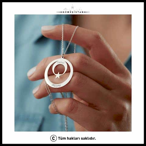 925 Ayar Gümüş İsimli Ayyıldız Kolye
