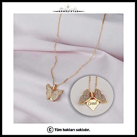 14 Ayar Altın Kaplama İsimli Açılan Kelebek Kolye